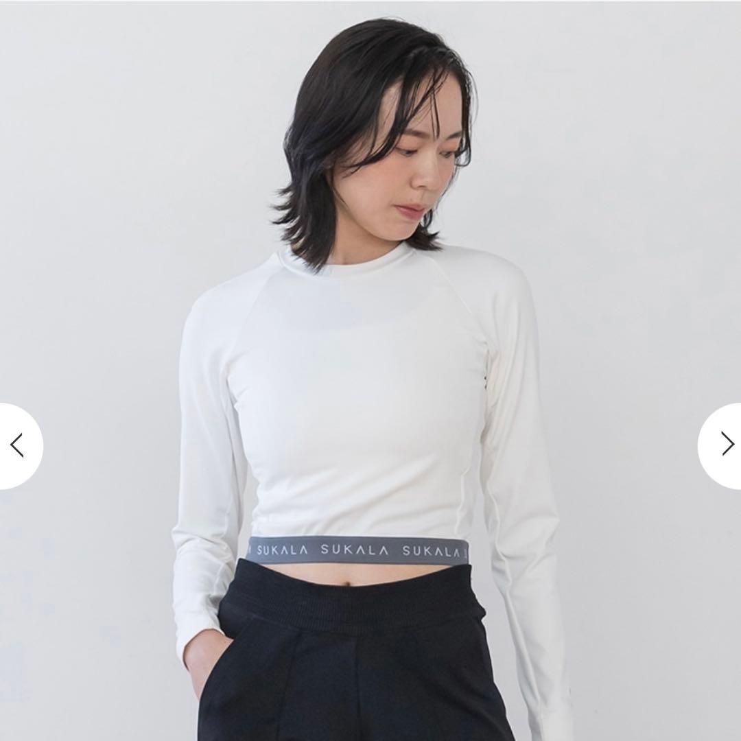 【SUKALA】ロゴジャガードロングスリーブトップス 白 ホワイト 長袖