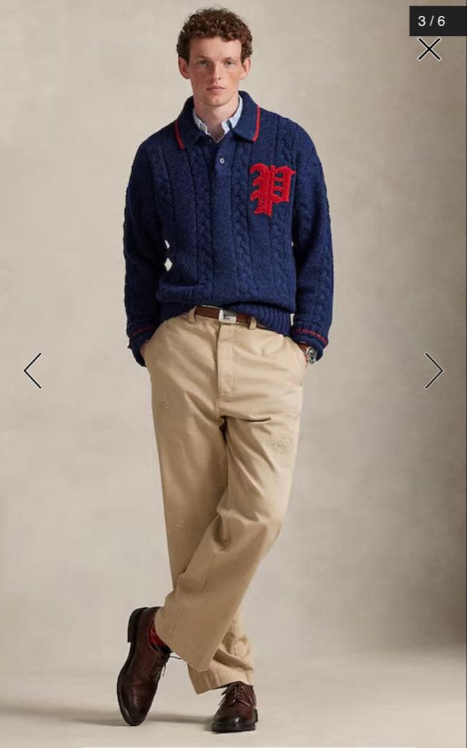 ラルフローレン ケーブルニット ポロカラー レター セーター　S