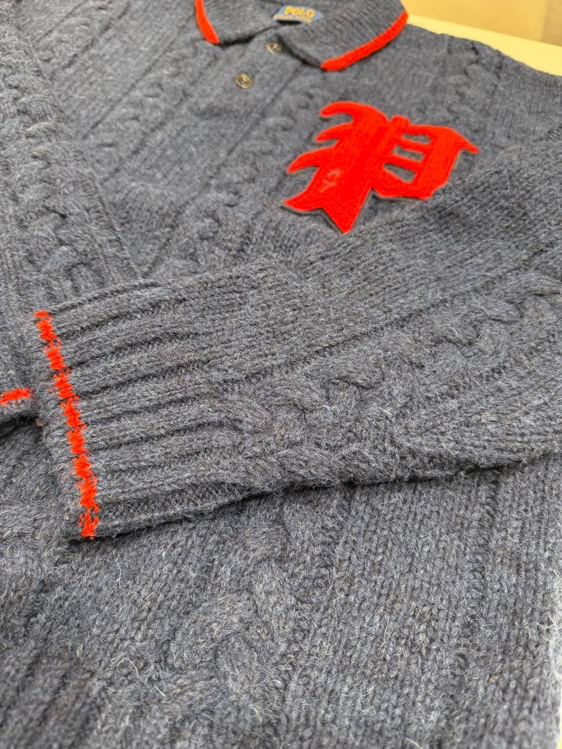 ラルフローレン ケーブルニット ポロカラー レター セーター　S