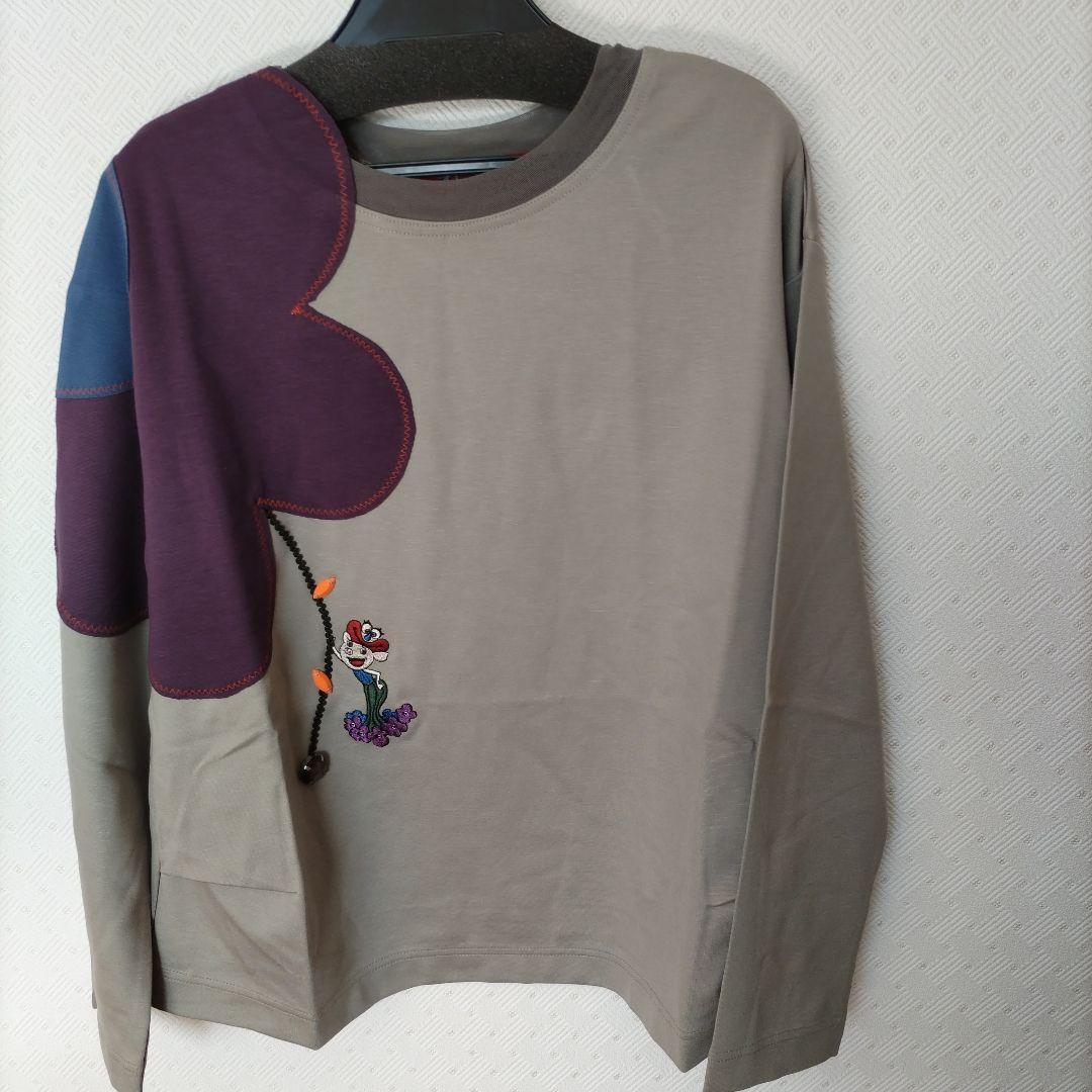 タグ付き　アルベロベロ　　花刺繍付き長袖Tシャツ グレー