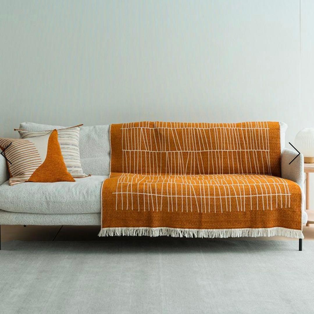 新品ACTUS ジャガード織り ブランケットリバーシブル130x180テラコッタ