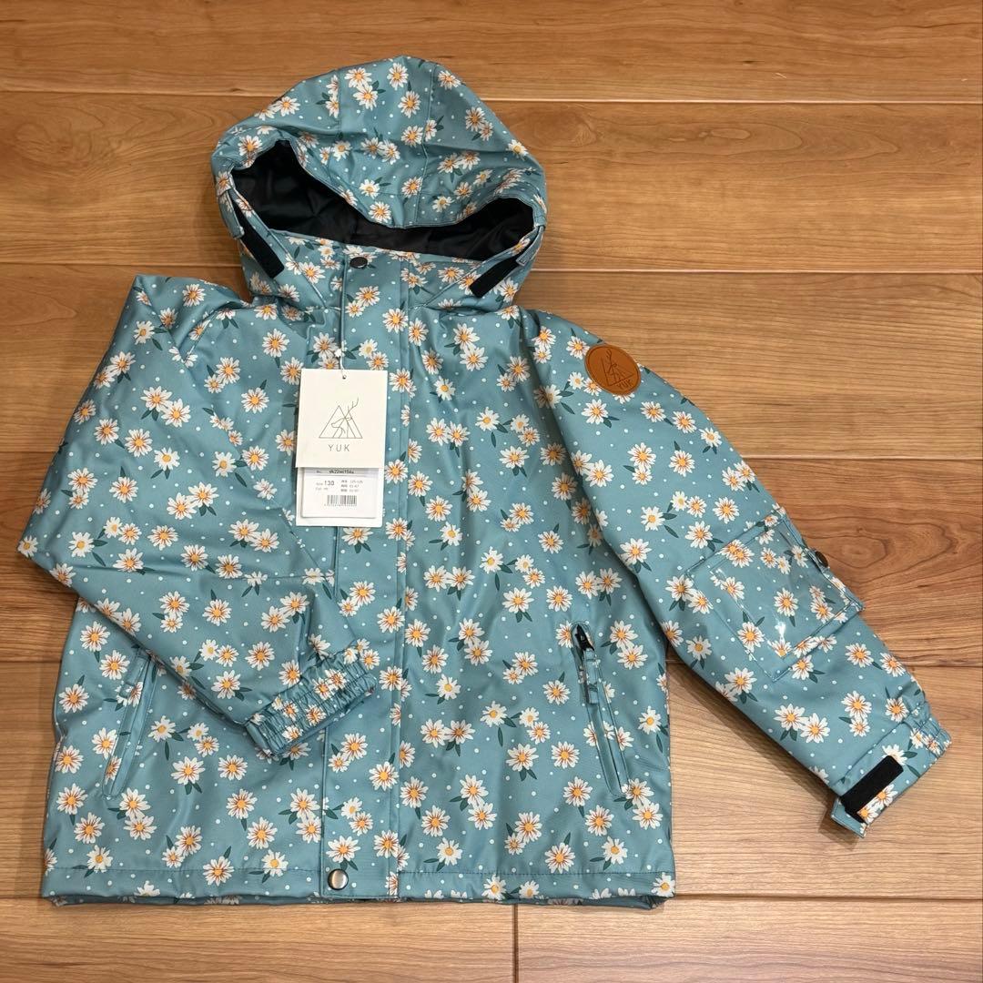 【新品未使用】YUK スキーウェア 130 花柄 上下セット 手袋付き 超撥水