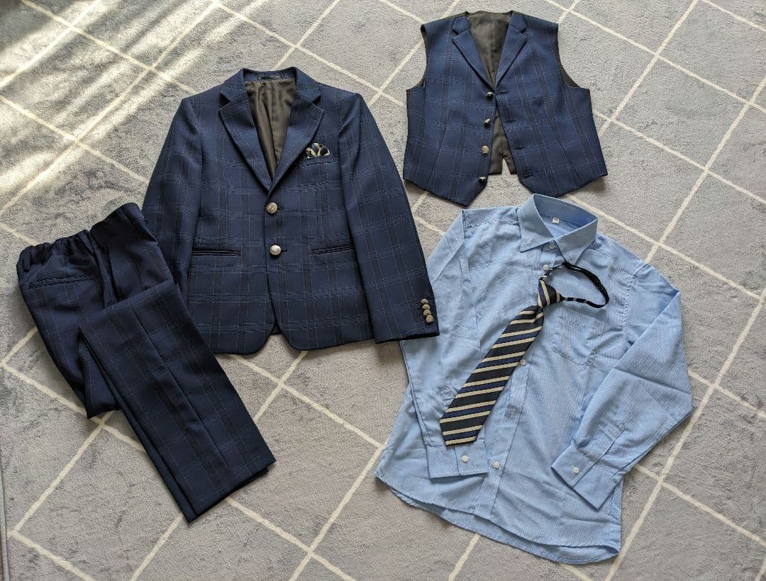 ネイビー チェック柄 スーツセット 150cm