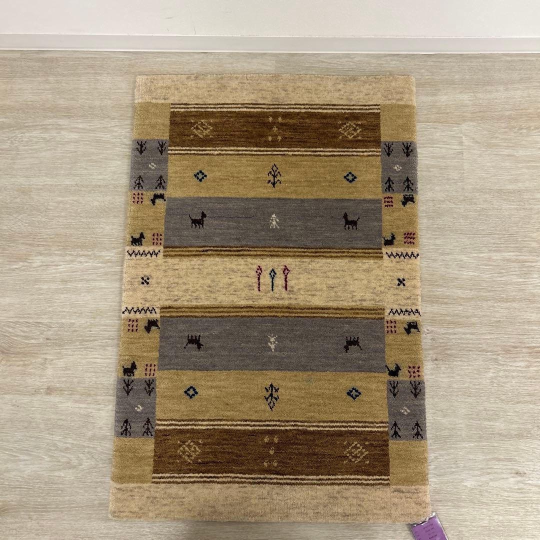 新品☆インドギャベ 玄関マット アクセントラグ 60×90cm ロリバフ ギャベ