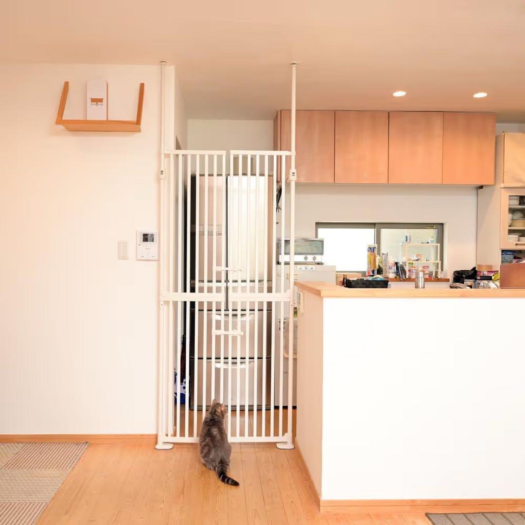 猫用ゲート ホワイト スチール製