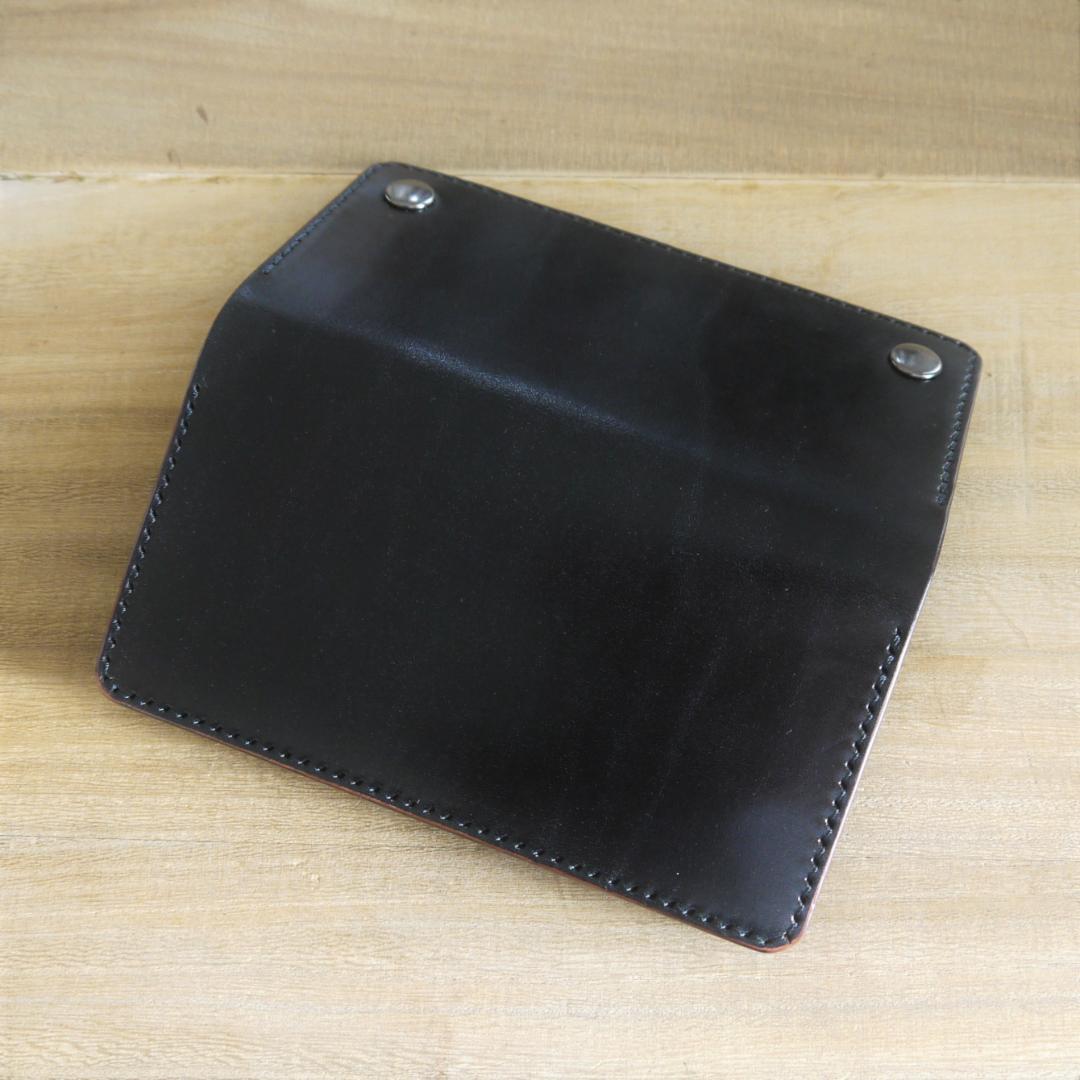 ヌメ革　栃木レザー　サドルレザー　赤タグ付き　トラッカーウォレット　黒