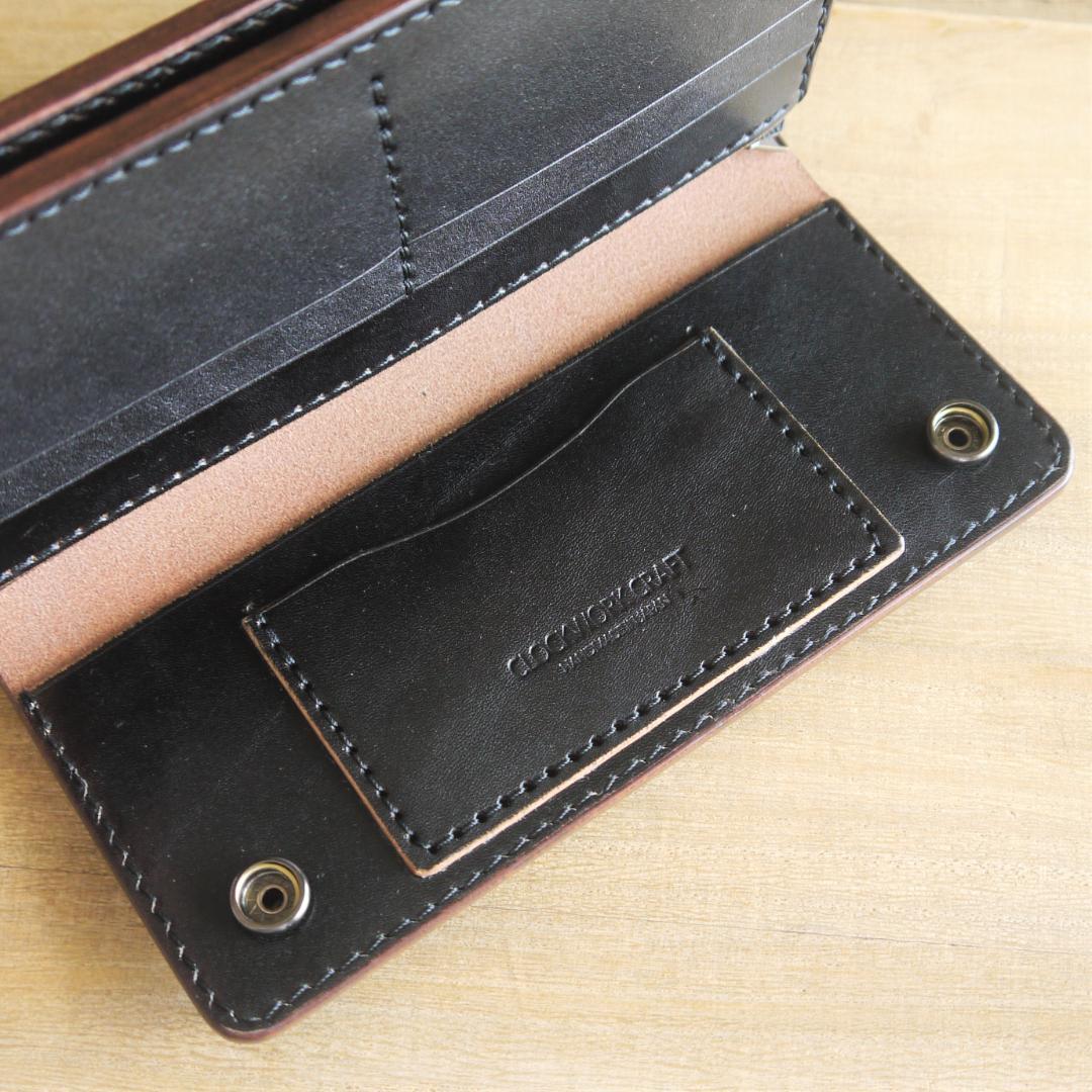 ヌメ革　栃木レザー　サドルレザー　赤タグ付き　トラッカーウォレット　黒