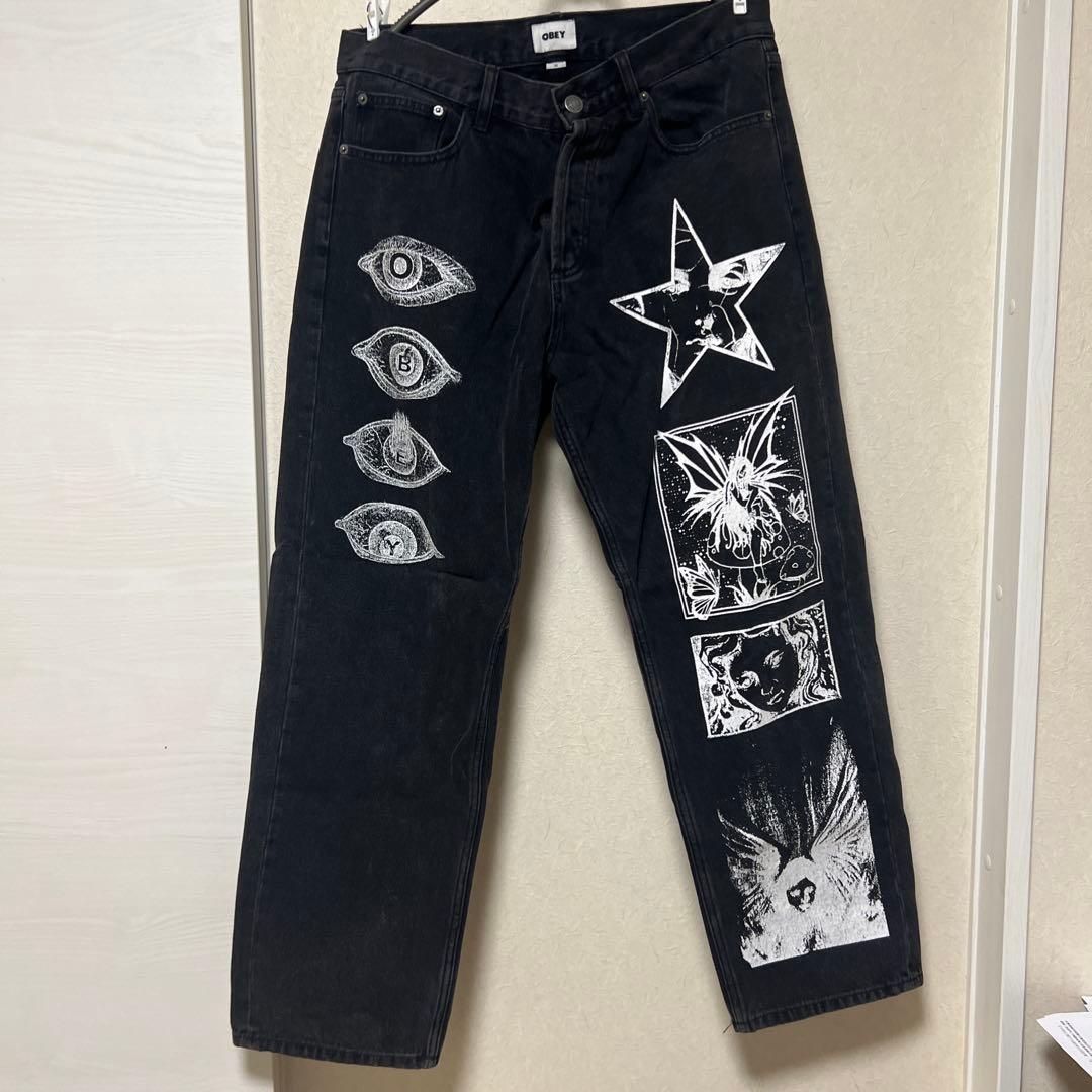 obey プリントブラックデニム