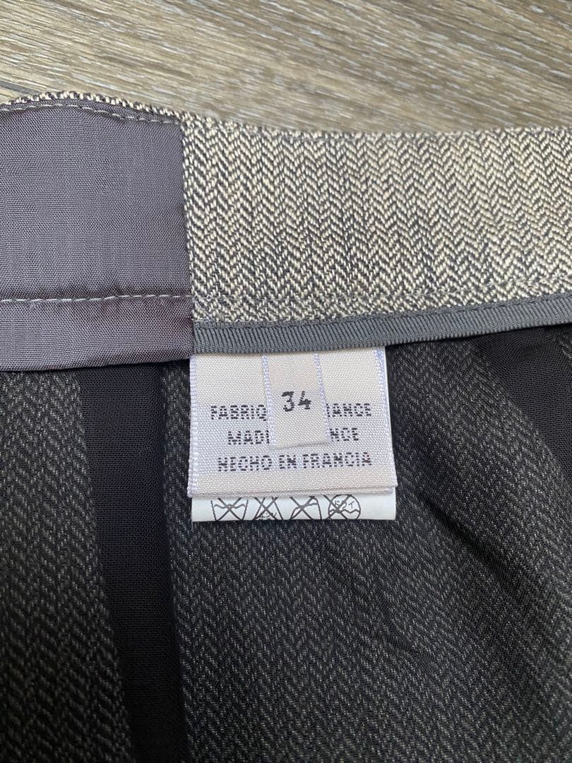 HERMES エルメス　皮モチーフ付　スラックス　パンツ　織り柄 XS