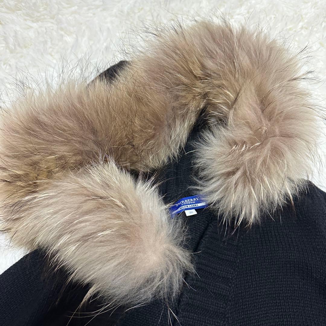 希少✨【バーバリーブルーレーベル】ファーフードニットパーカーベルトカーディガン