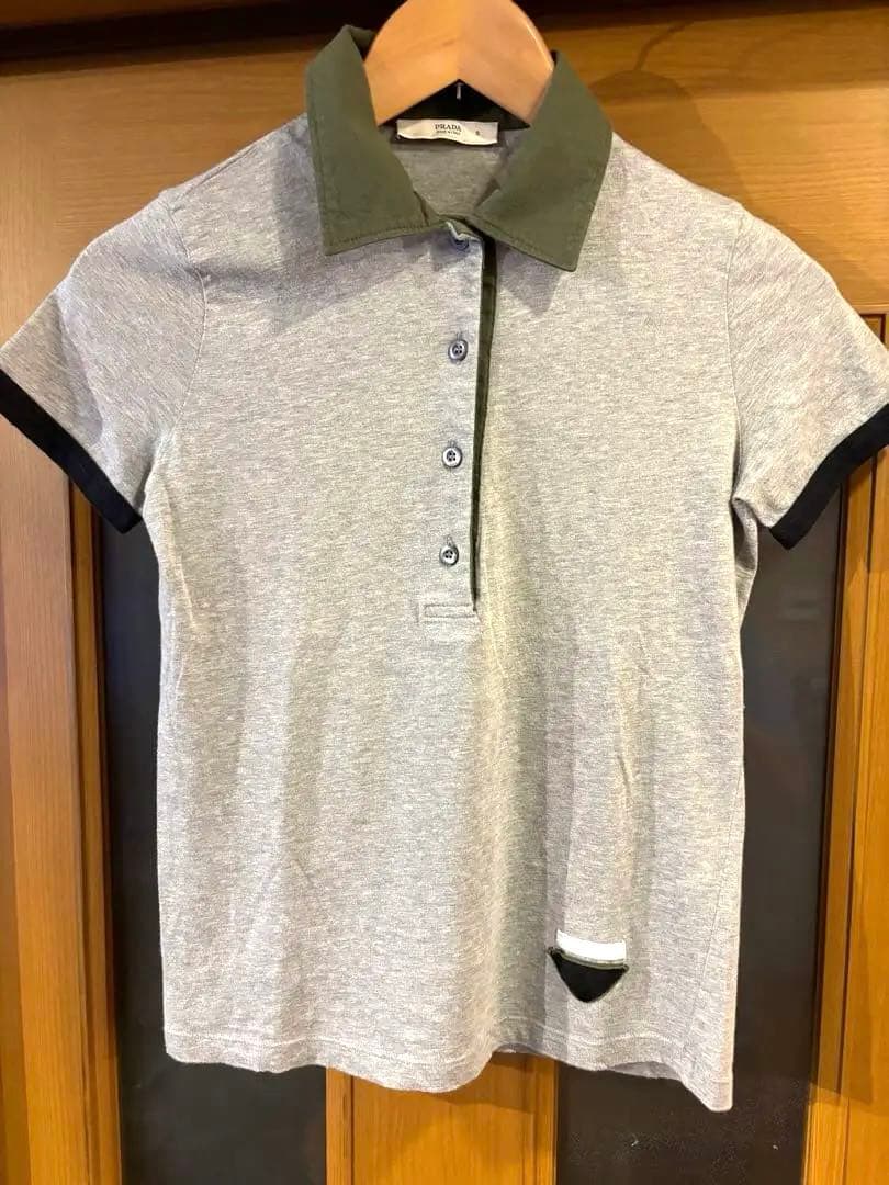 #プラダ#PRADA#レディース#半袖ポロシャツ#グレー#Sサイズ#三角マーク