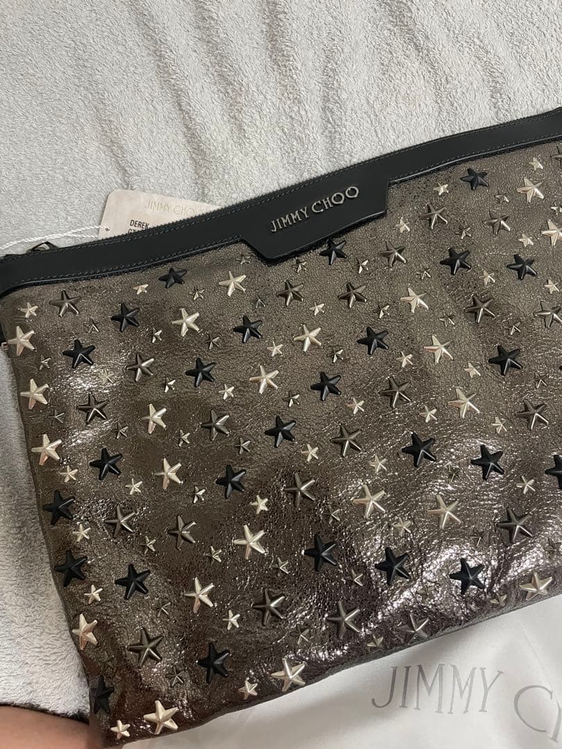 未使用 JIMMY CHOO シルバー スタースタッズ クラッチバッグ