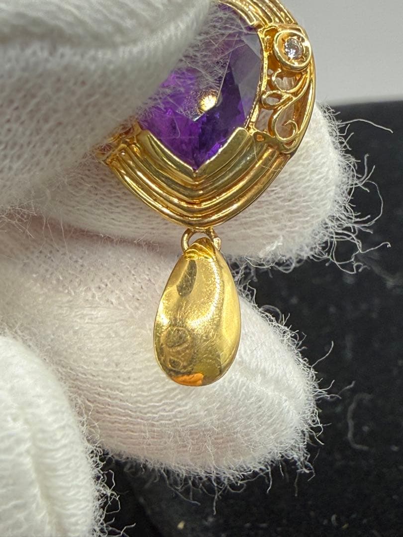 美品　K18 アメジスト ダイヤ ペンダントトップ