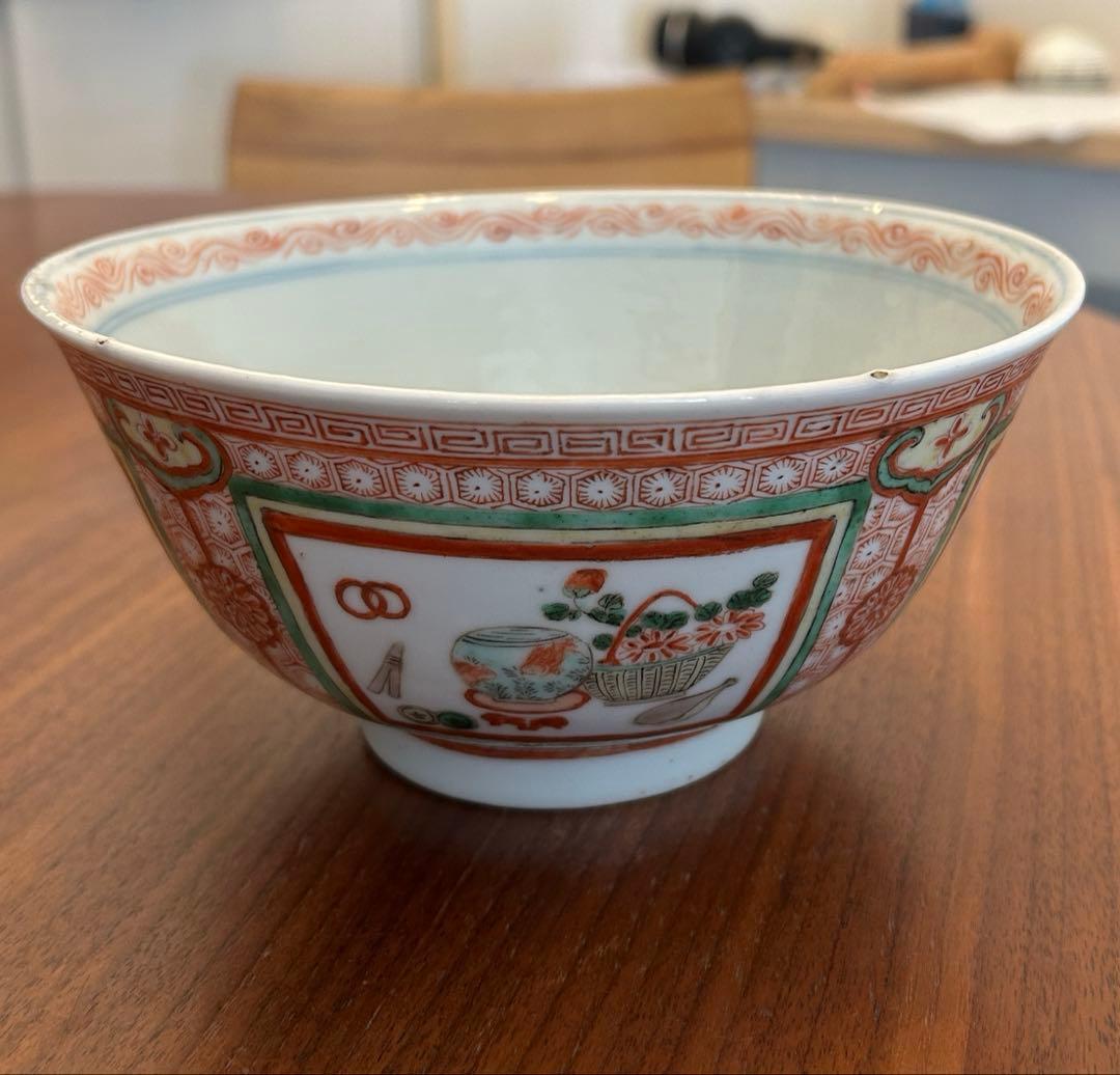 【万暦赤絵】大明萬曆年製　五彩 手描 窓絵深鉢 中国美術 古玩