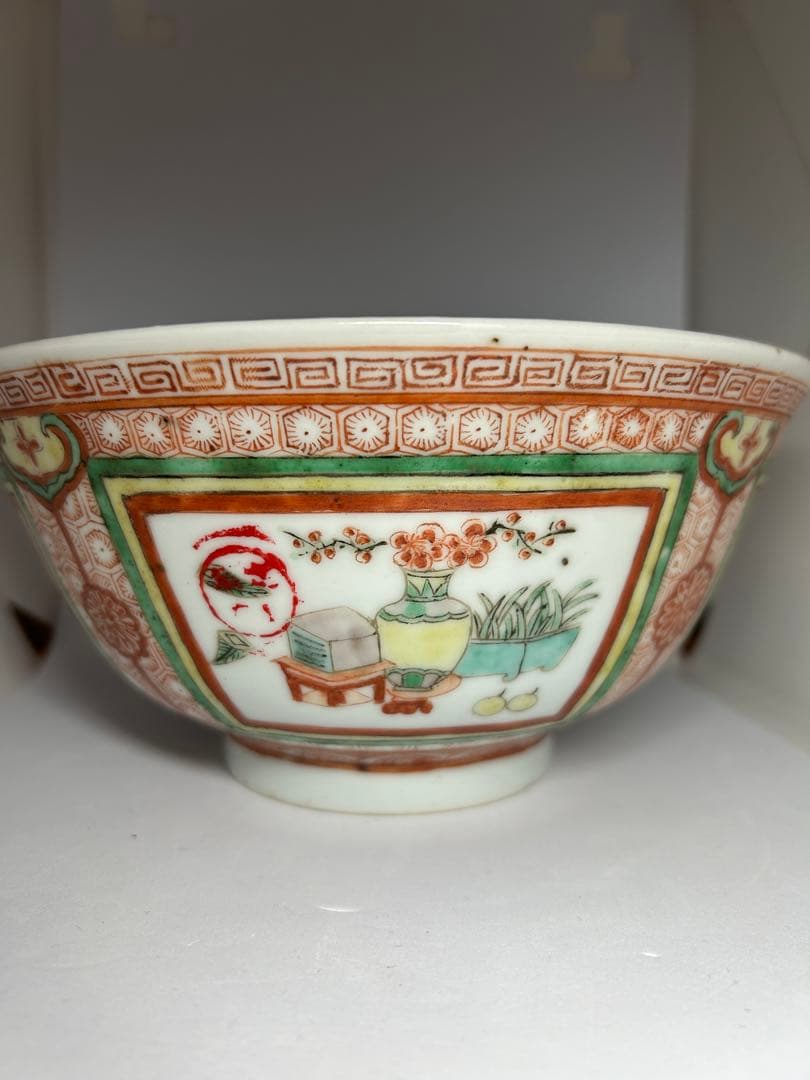 【万暦赤絵】大明萬曆年製　五彩 手描 窓絵深鉢 中国美術 古玩