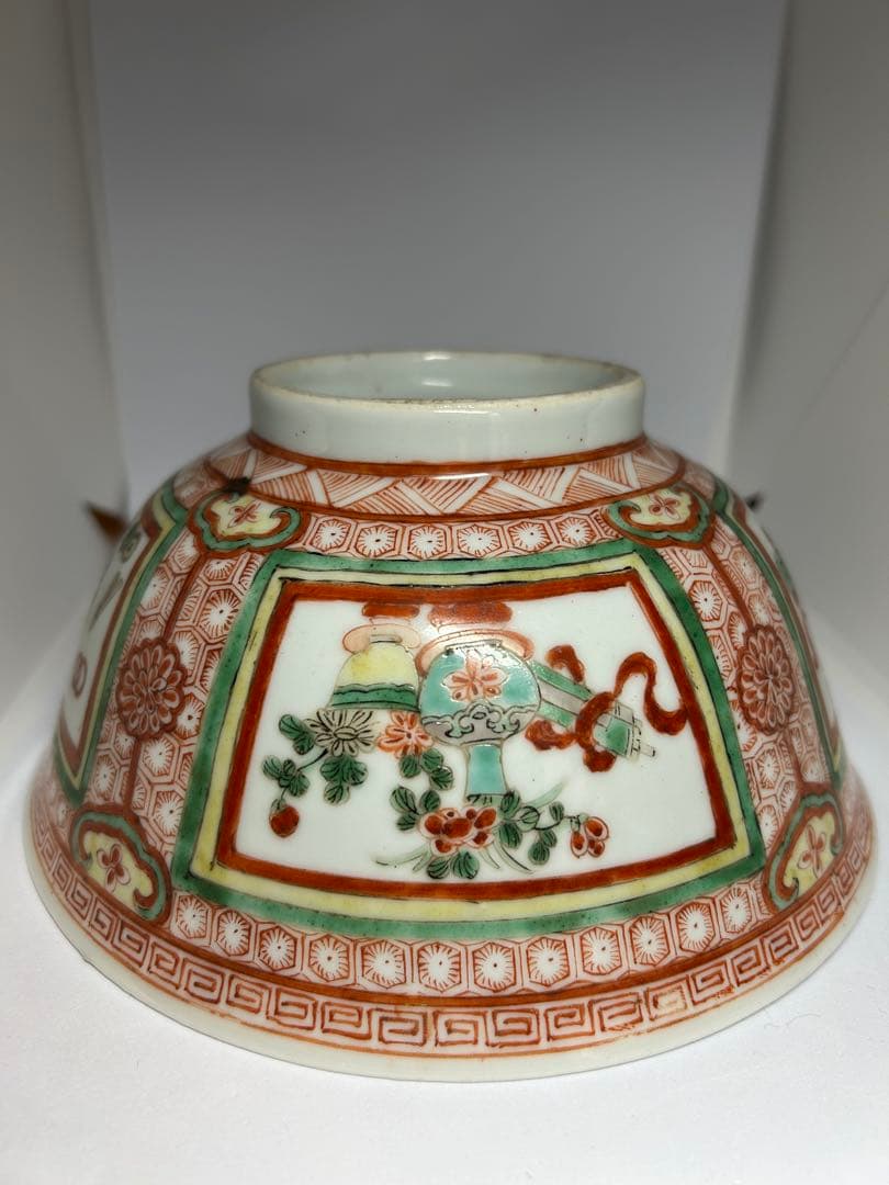 【万暦赤絵】大明萬曆年製　五彩 手描 窓絵深鉢 中国美術 古玩