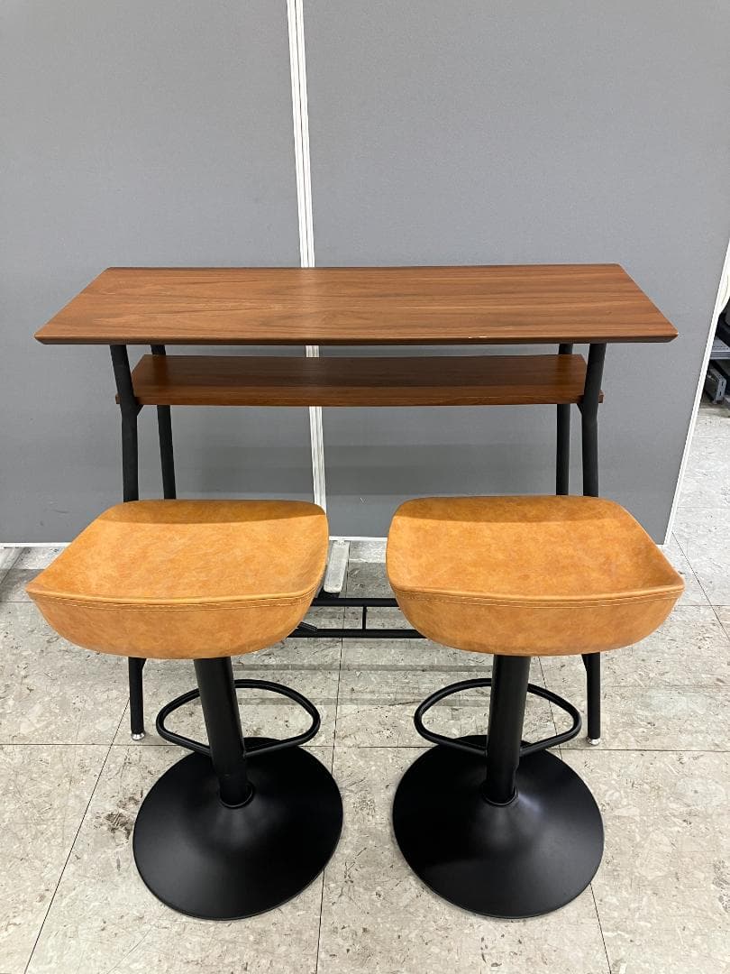 カウンターテーブルセット イス×2 ブラウン