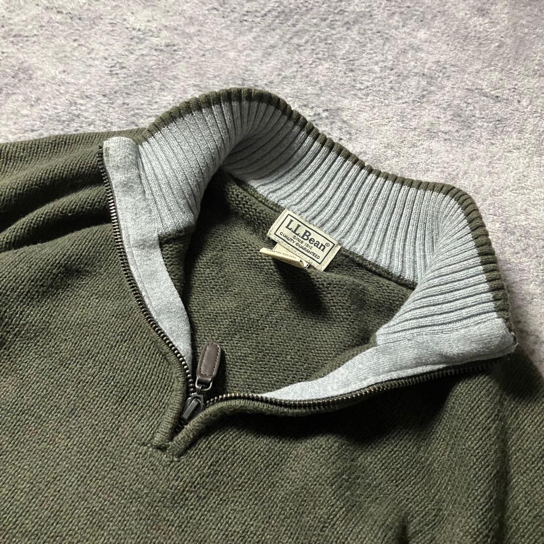 00sLLBeanハーフジップコットンニットオリーブグリーンエルエルビーン