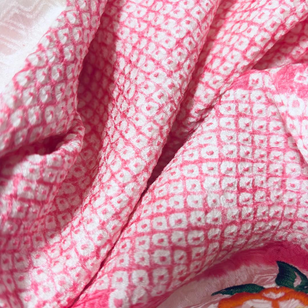 【新品未使用】豪華総絞り 総刺繍 正絹 お宮参り 産着 長襦袢付 ピンク