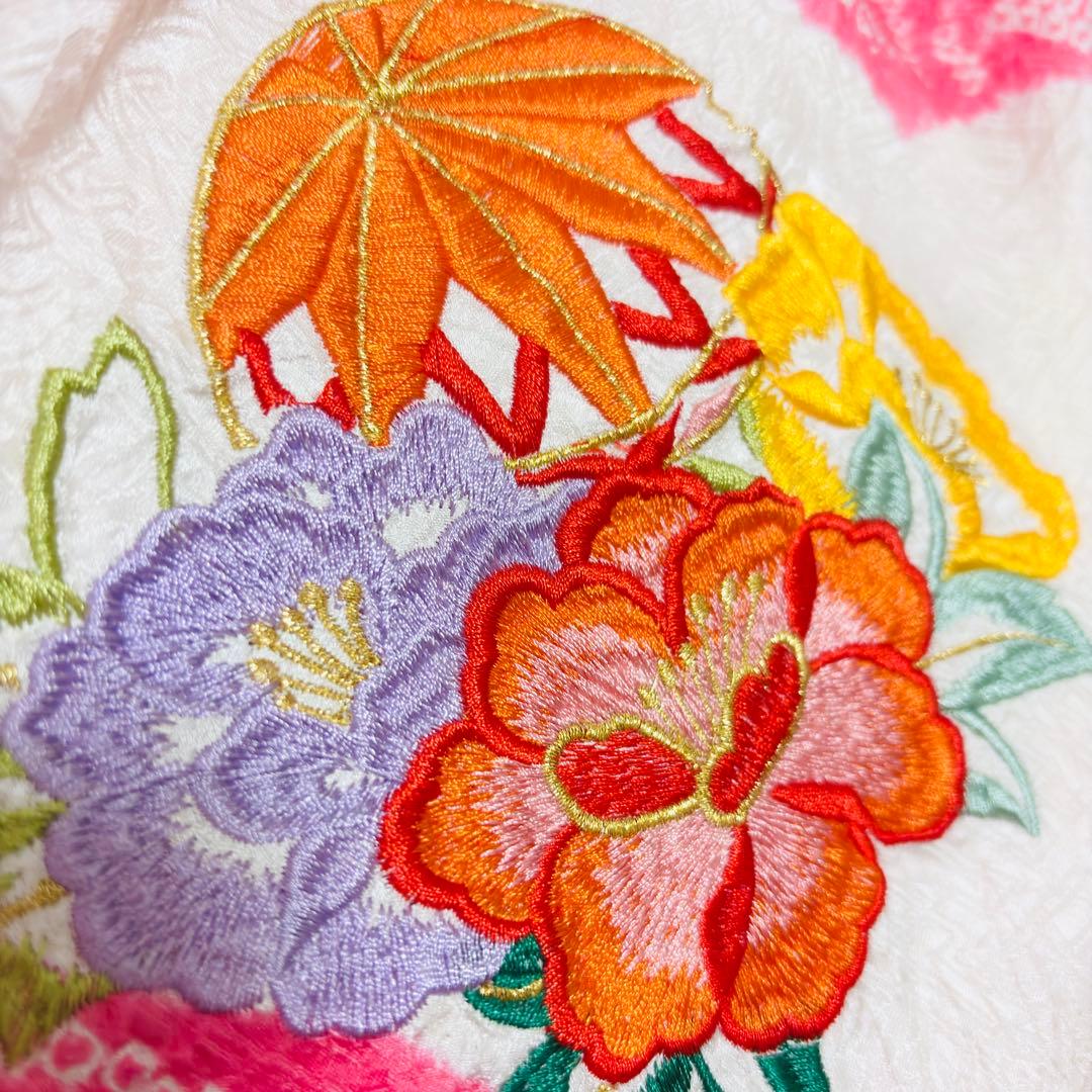 【新品未使用】豪華総絞り 総刺繍 正絹 お宮参り 産着 長襦袢付 ピンク