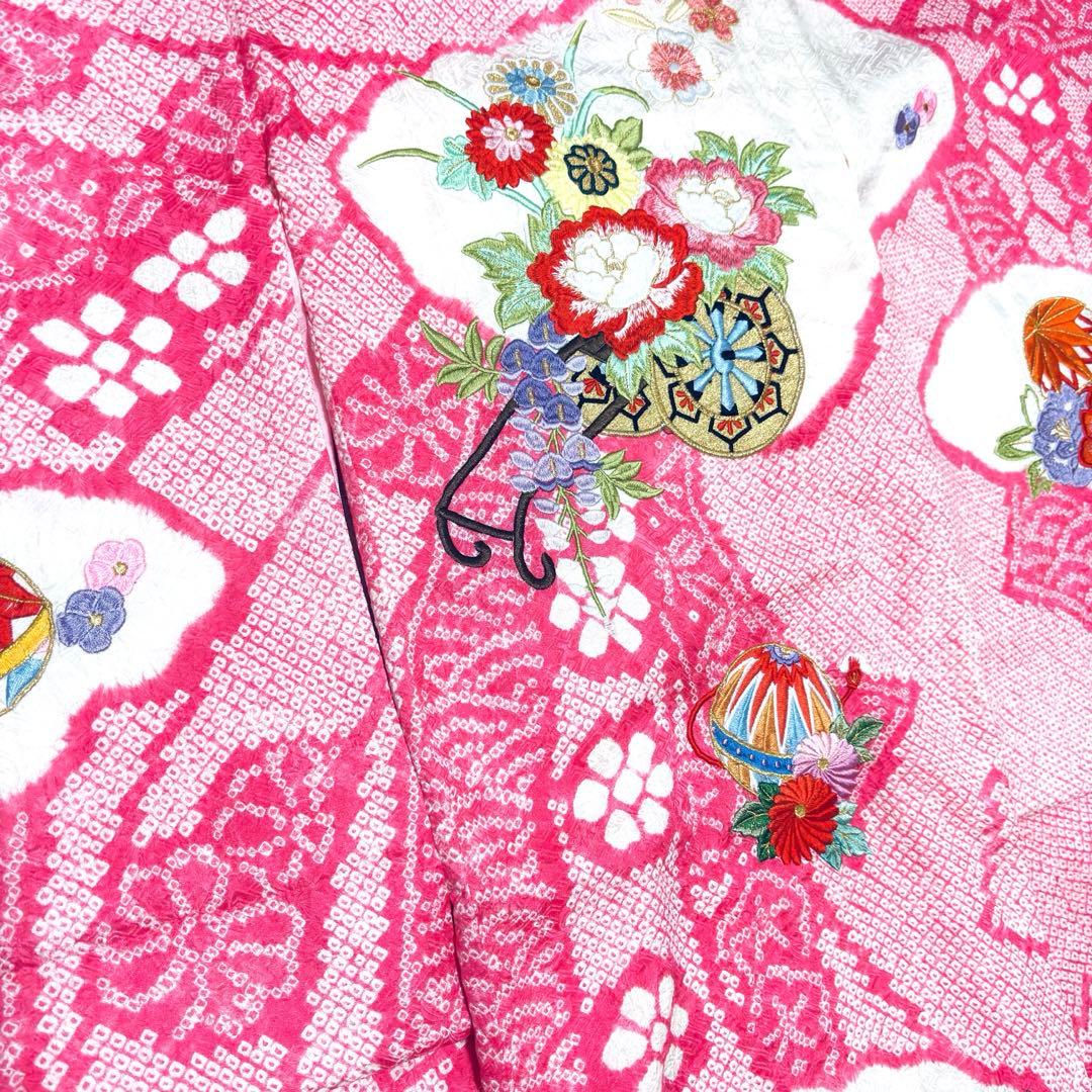 【新品未使用】豪華総絞り 総刺繍 正絹 お宮参り 産着 長襦袢付 ピンク
