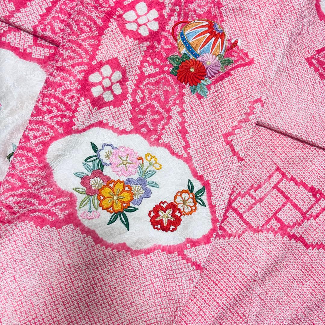 【新品未使用】豪華総絞り 総刺繍 正絹 お宮参り 産着 長襦袢付 ピンク