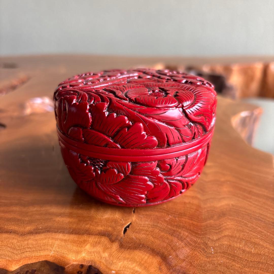 堆朱牡丹唐草 棗 泉山作 茶道具 共箱