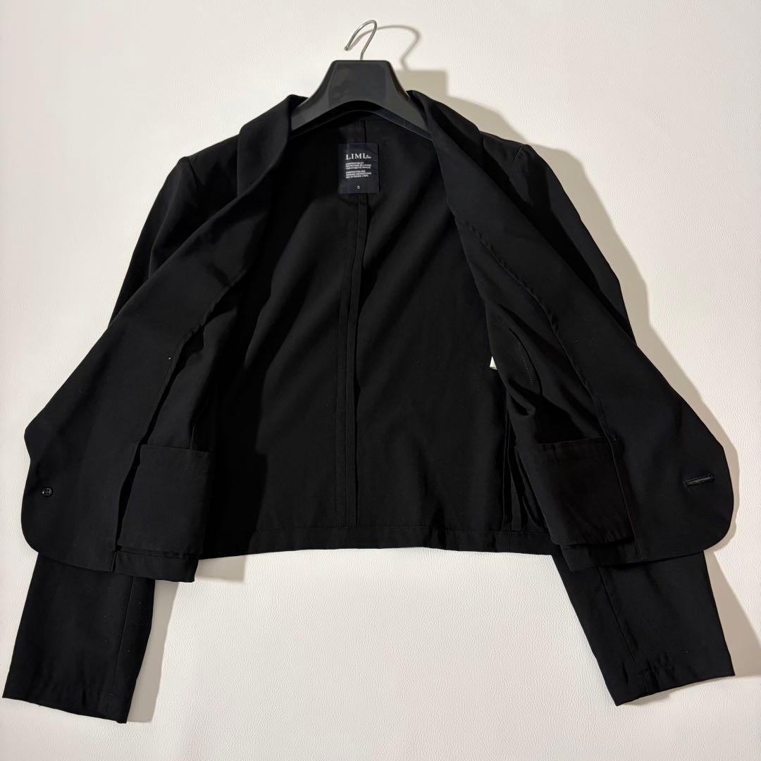 美品 リミフゥ ウールギャバジン ショールカラー テーラードJKT クロップド丈