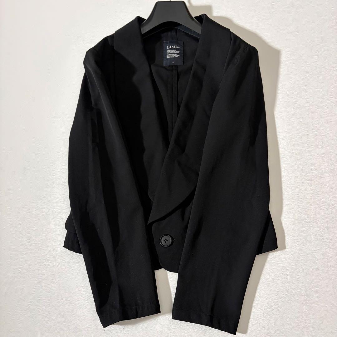 美品 リミフゥ ウールギャバジン ショールカラー テーラードJKT クロップド丈