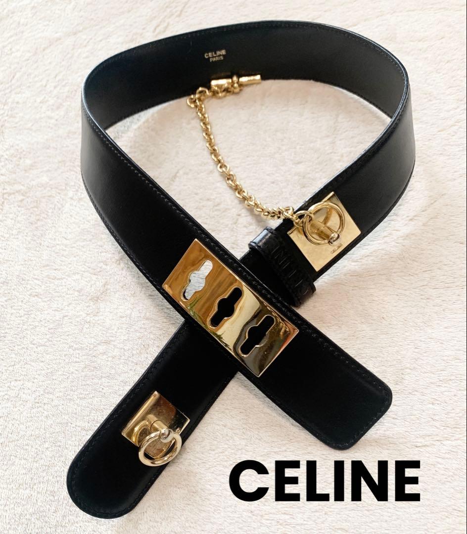 ⭐︎CELINE ヴィンテージマンテルブラックレザーベルト ゴールド金具