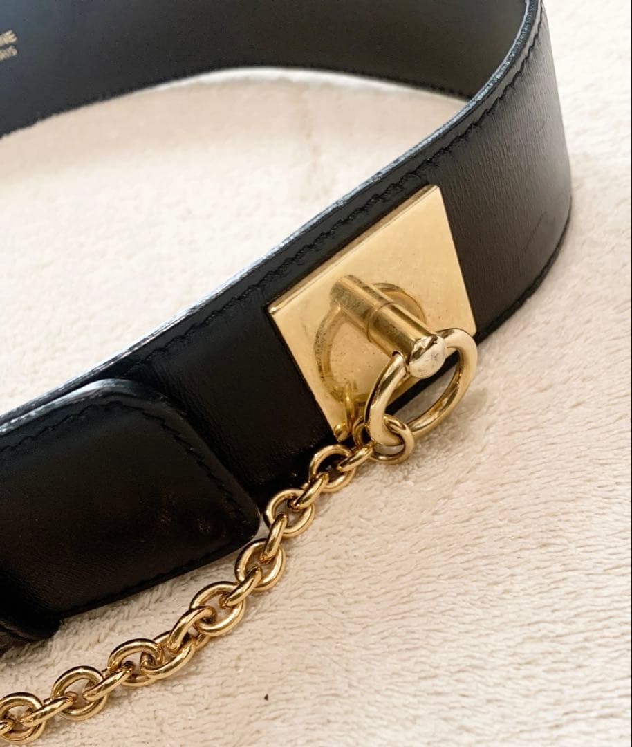 ⭐︎CELINE ヴィンテージマンテルブラックレザーベルト ゴールド金具