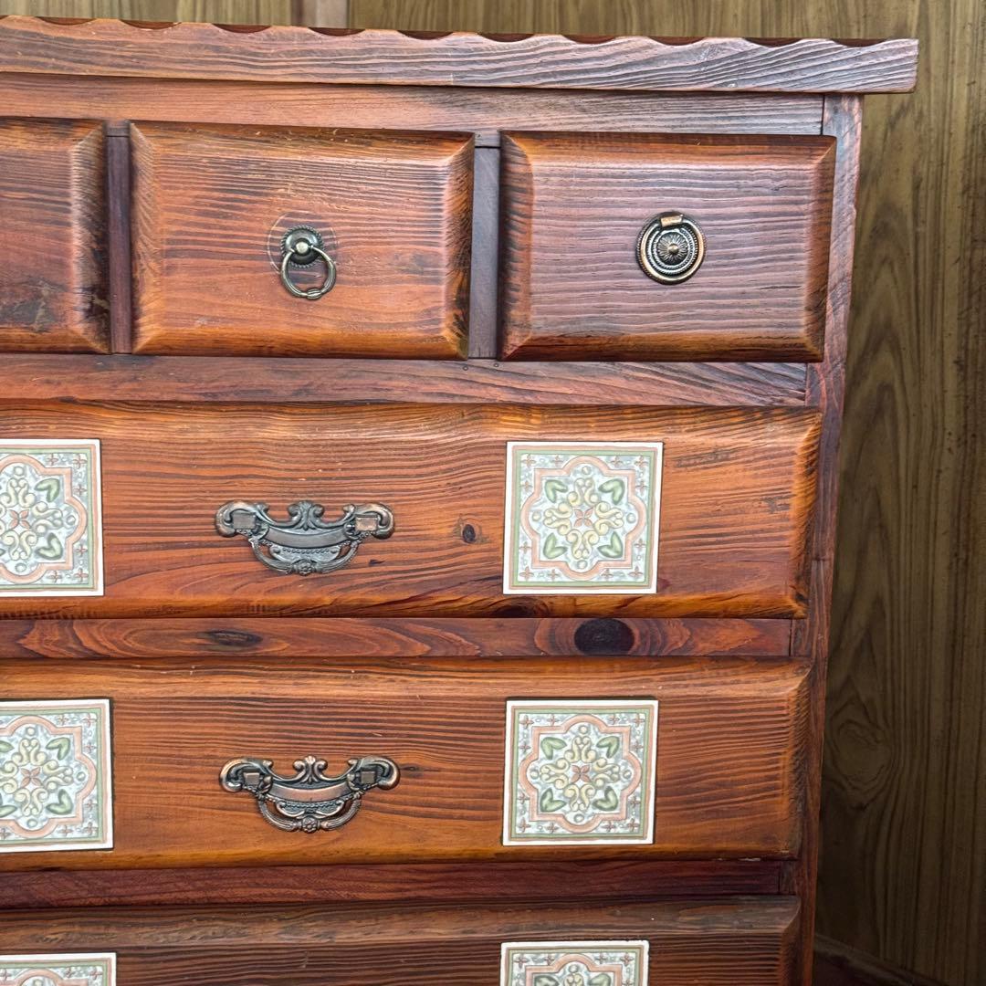 一点限り！ヴィンテージ★バレンシア　4段チェスト　棚　　タイル家具　スパニッシュ
