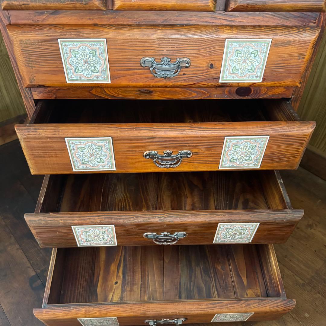 一点限り！ヴィンテージ★バレンシア　4段チェスト　棚　　タイル家具　スパニッシュ