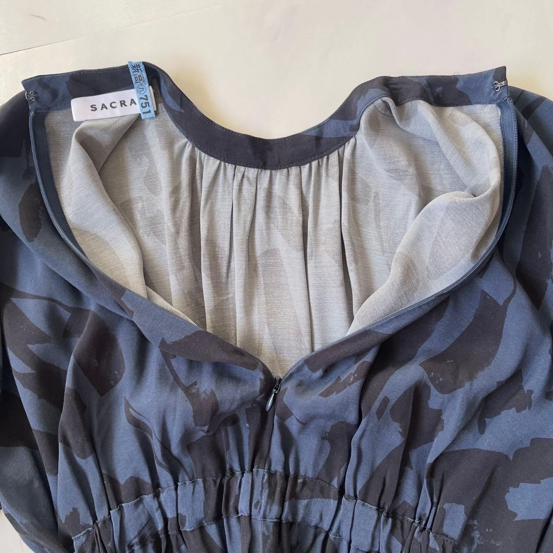 2024✨SACRA アブストラクトペインティング ワンピース ネイビー 38