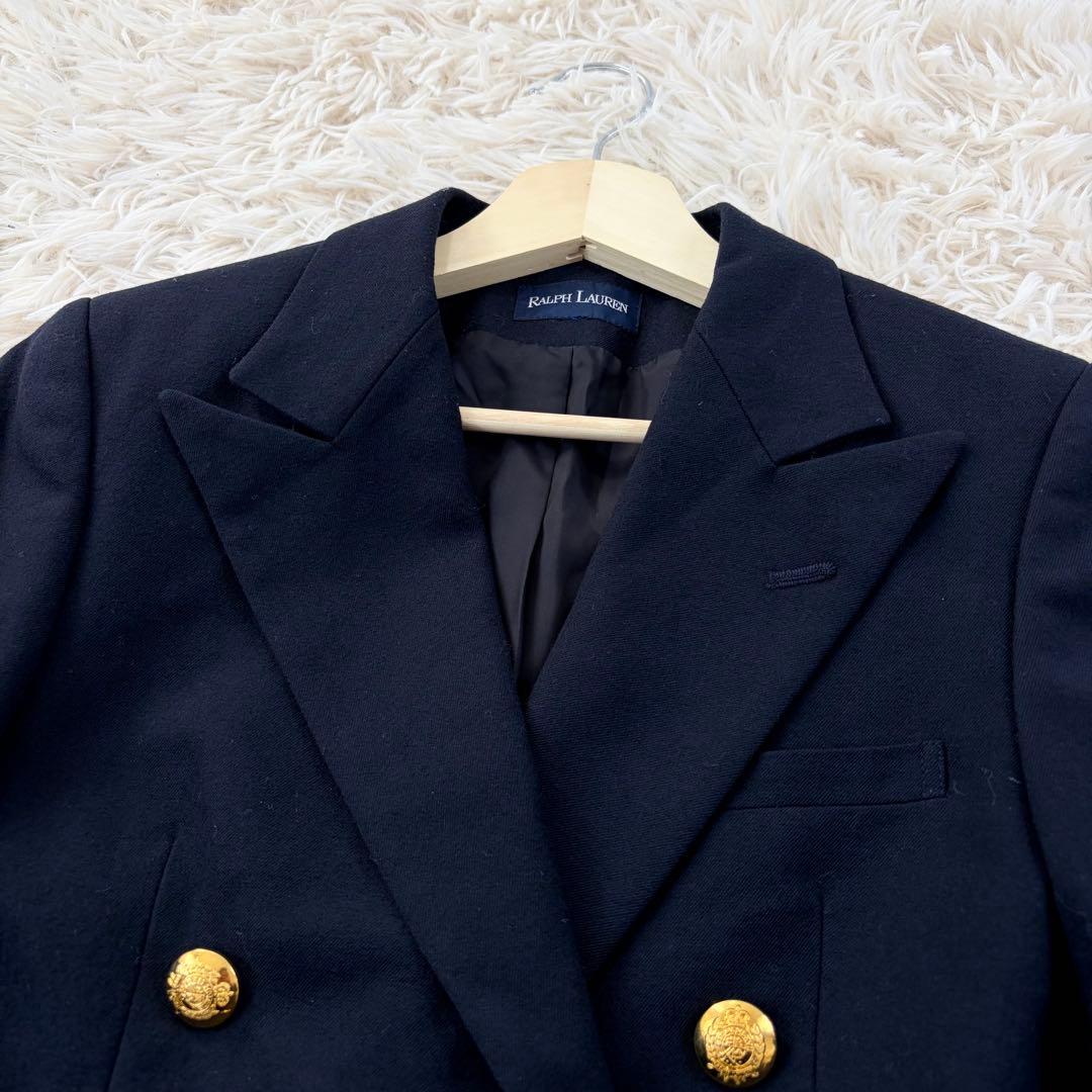 【美品】ラルフローレン 紺ブレ 金ボタン テーラードジャケット ダブル ネイビー