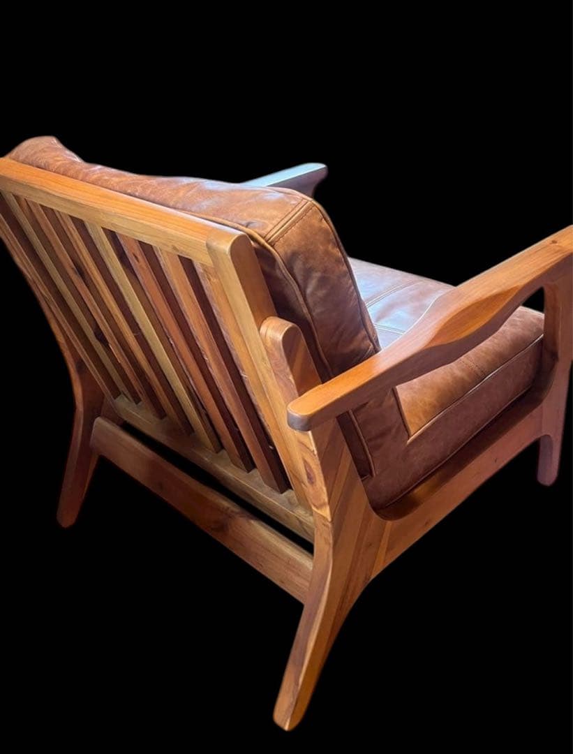 最終価格WTWブラウンレザー 1人掛けソファ ウッドフレーム