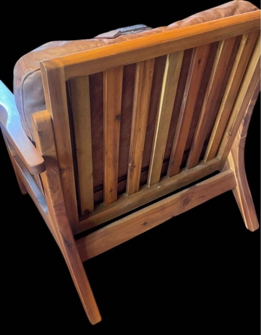 最終価格WTWブラウンレザー 1人掛けソファ ウッドフレーム