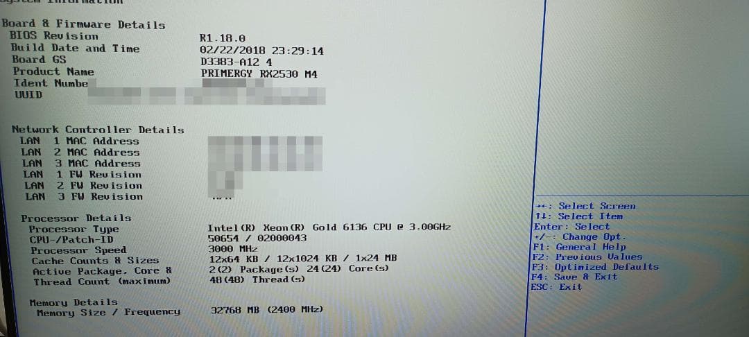 Primergy RX2530M4 Xeon GOLD 6136×2 32GB