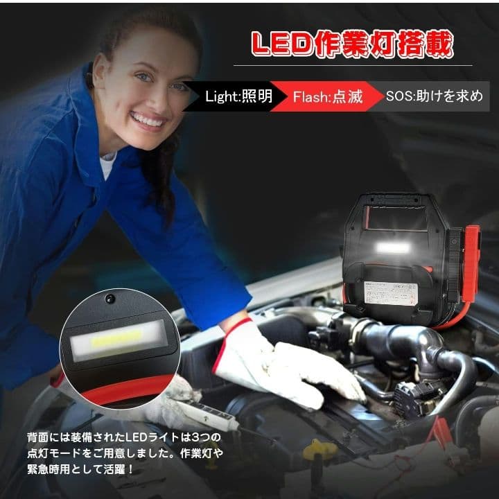 2000mAh 12V/24V ジャンプスターター ピーク電流1500A