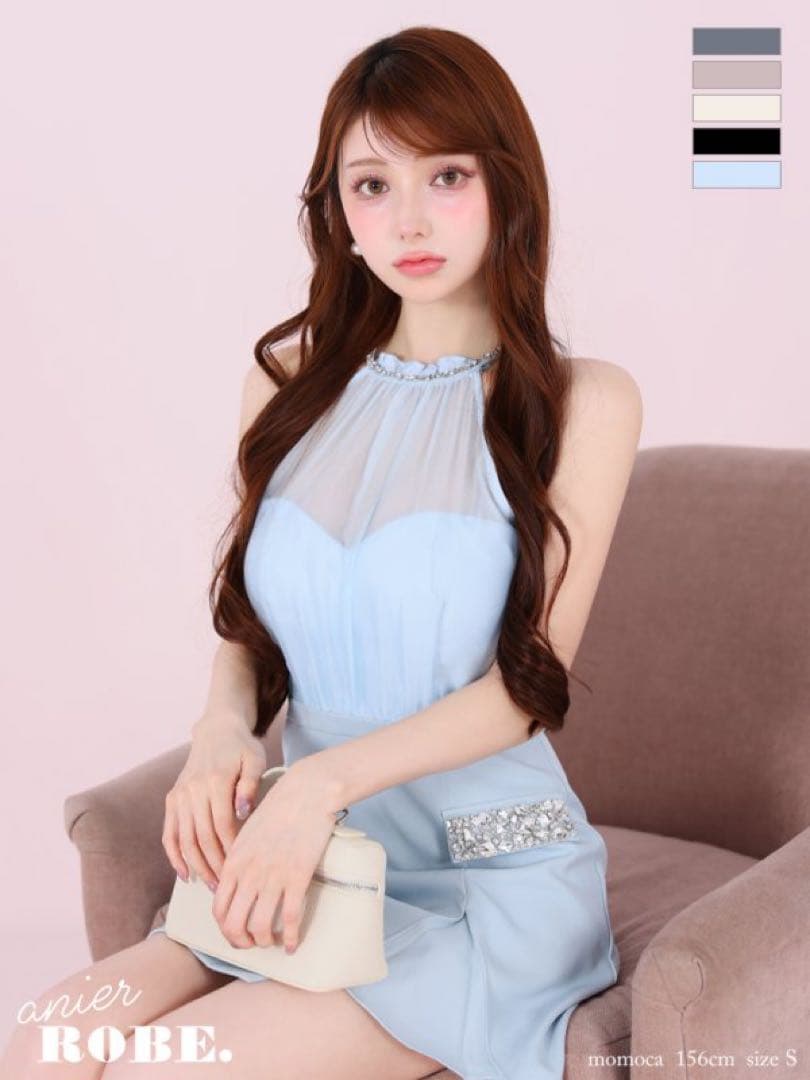 水色 ローブドフルール ミニドレス