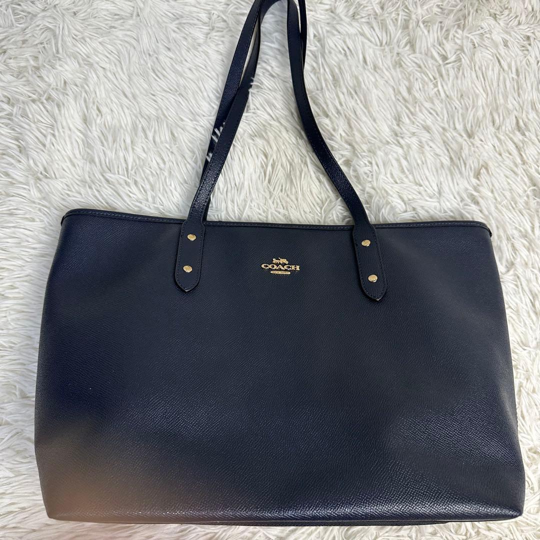 ⭐美品⭐COACH ネイビー レザートートバッグ　a4 収納 大容量 リクルート