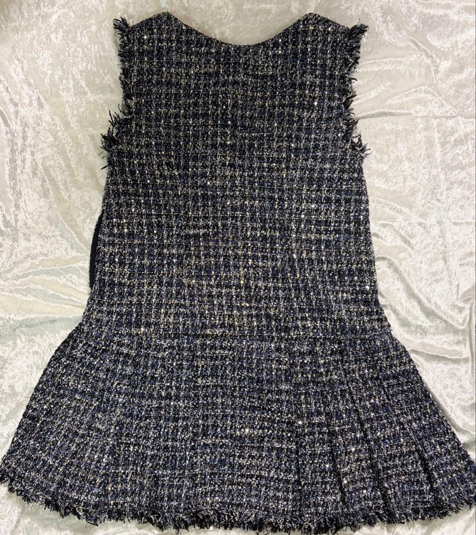 SNIDEL Vネックツイードジャンスカ【カンヘウォン着用】 ネイビー