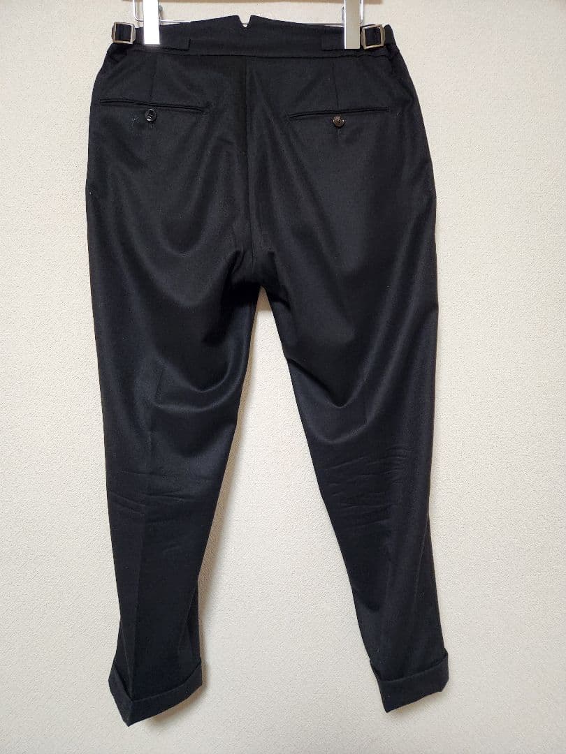 BERWICH 黒 スコッチ スラックス ダブルプリーツ