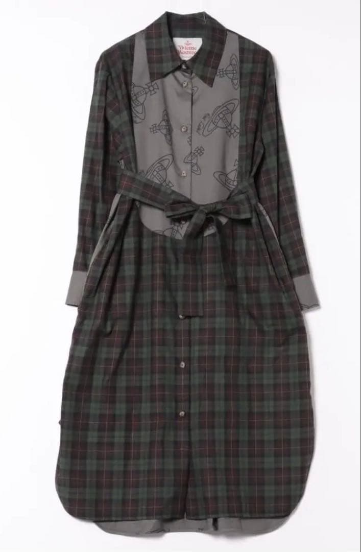 2025 AW コットン ビエラチェックビブシャツ ロングドレス