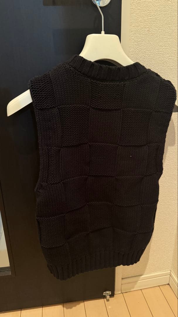 Ganni チェック柄 黒ニットベスト