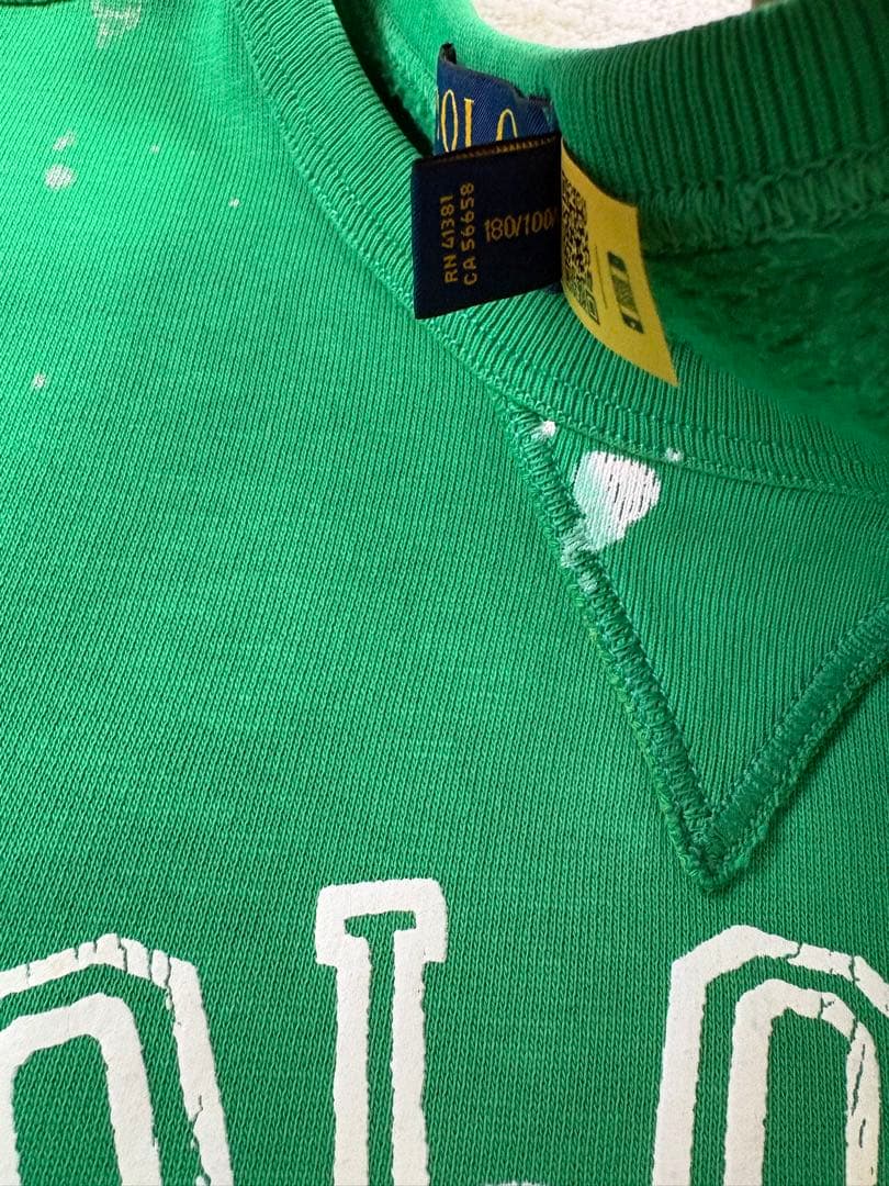 ポロラルフローレン　ペンキ加工　クルーネックスウェット グリーン LGサイズ