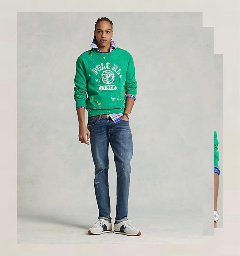 ポロラルフローレン　ペンキ加工　クルーネックスウェット グリーン LGサイズ