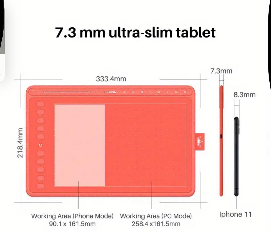 新品未使用 HUION HS611 デジタルドローイングタブレット スカーレット