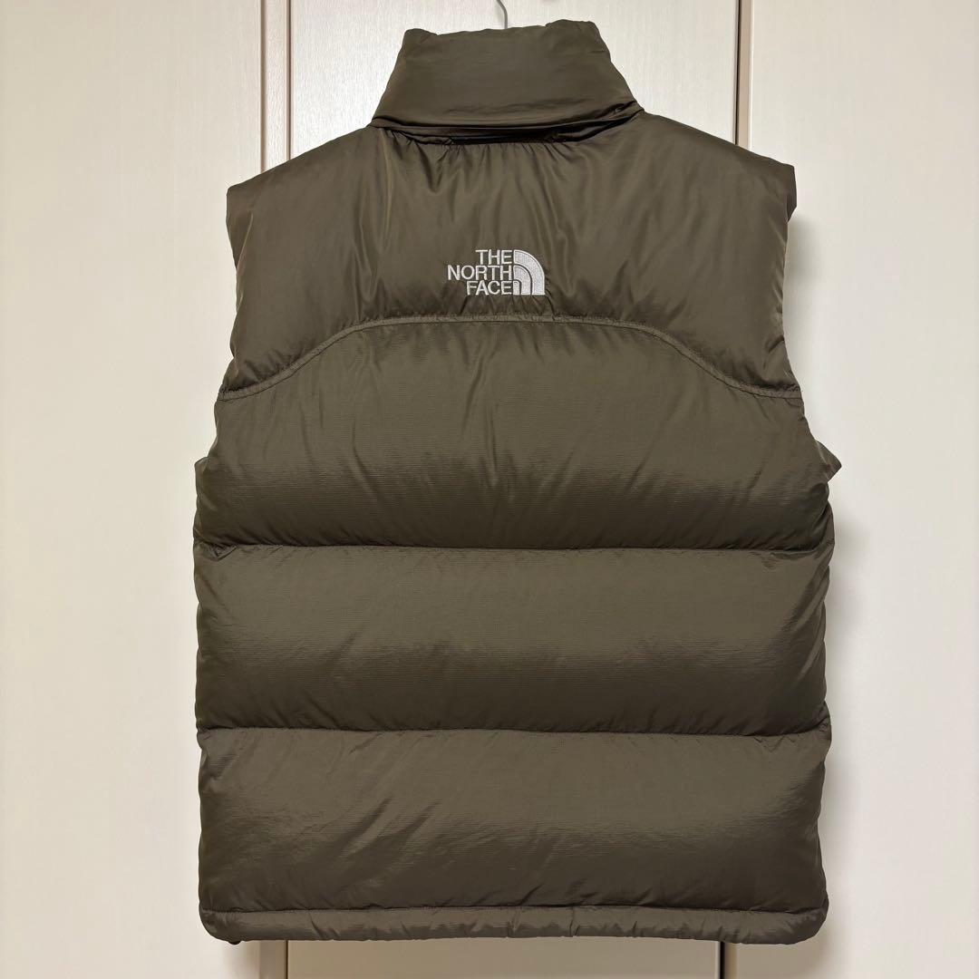ノースフェイス　センター　ロゴ　ダウン　ベスト　カーキ　ブラウン　S