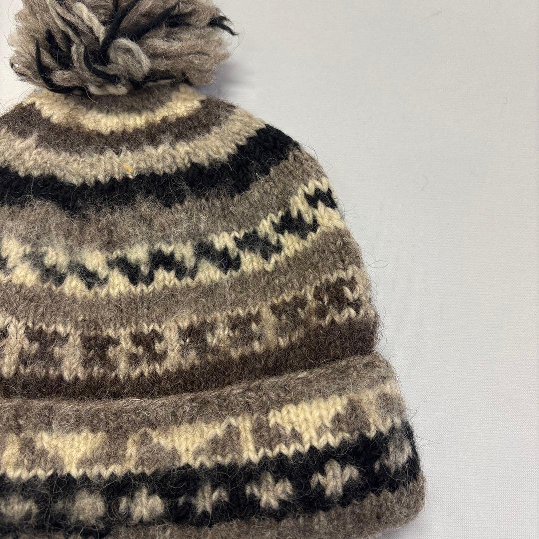 90s unknown ボンボン付ビーニー　ニットキャップ　帽子　古着